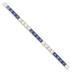 Art Deco 2.40 Carat G/H VS Diamond Sapphire Platinum Tennis Line Bracelet