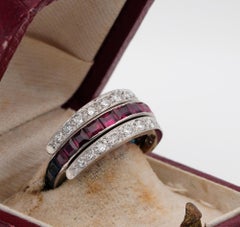 Art Deco 2.40 Carat Between Sapphire Ruby .90 Ct Diamond Night and Day Flip Ring