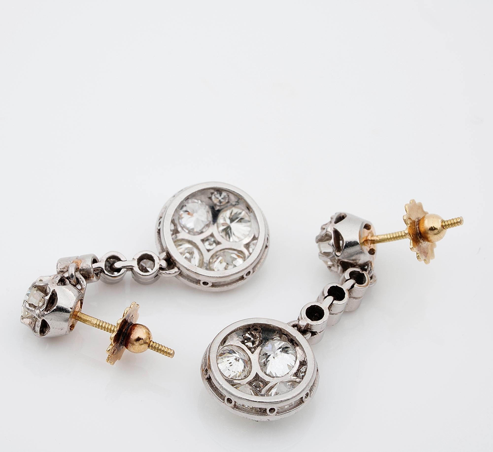 Art Deco 2.40 Ct. Diamond Platinum Charming Drop earrings For Sale 2