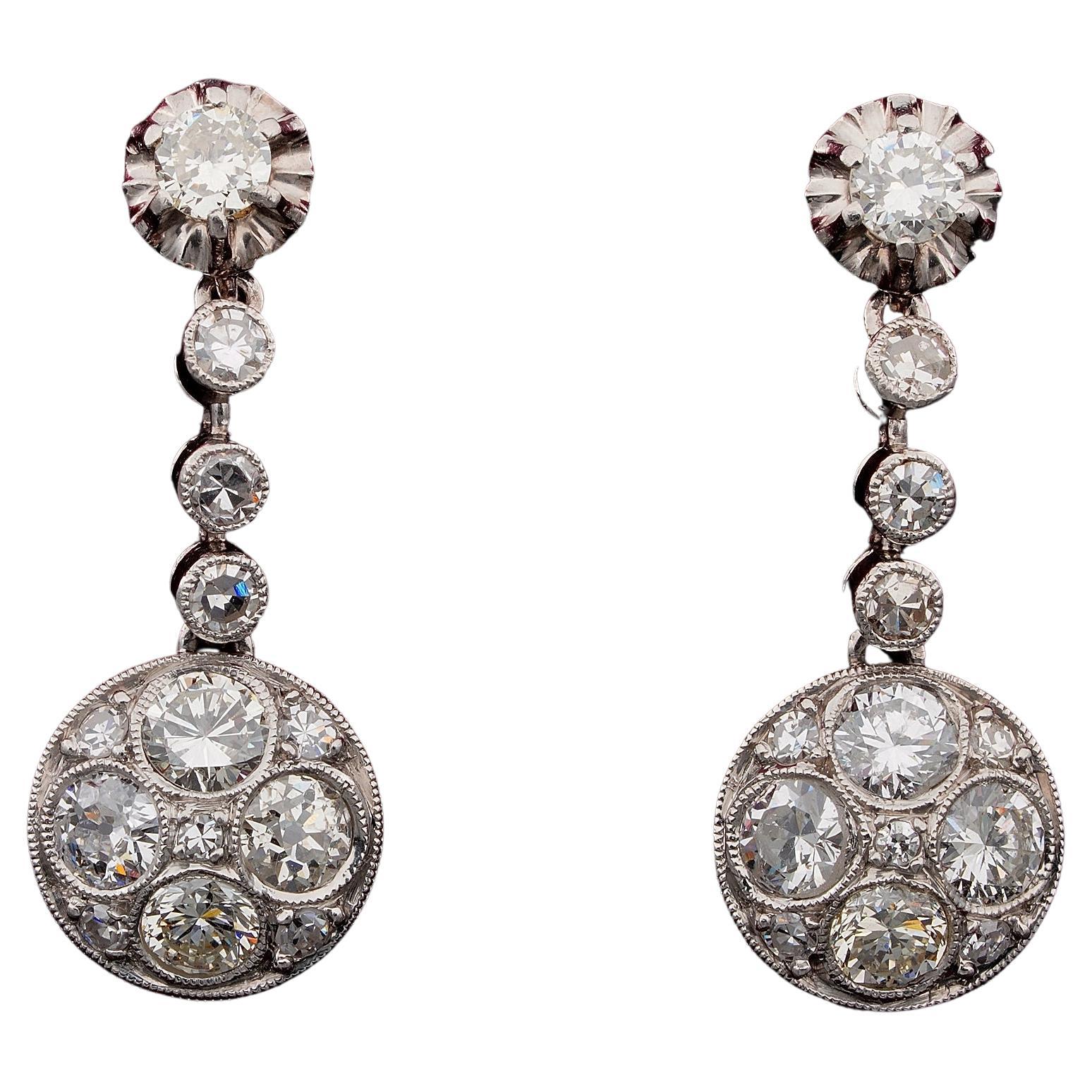 Art Deco 2.40 Ct. Diamond Platinum Charming Drop earrings For Sale