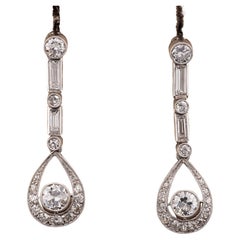 Art Deco 2.40 Ct Diamond Platinum Drop Earrings