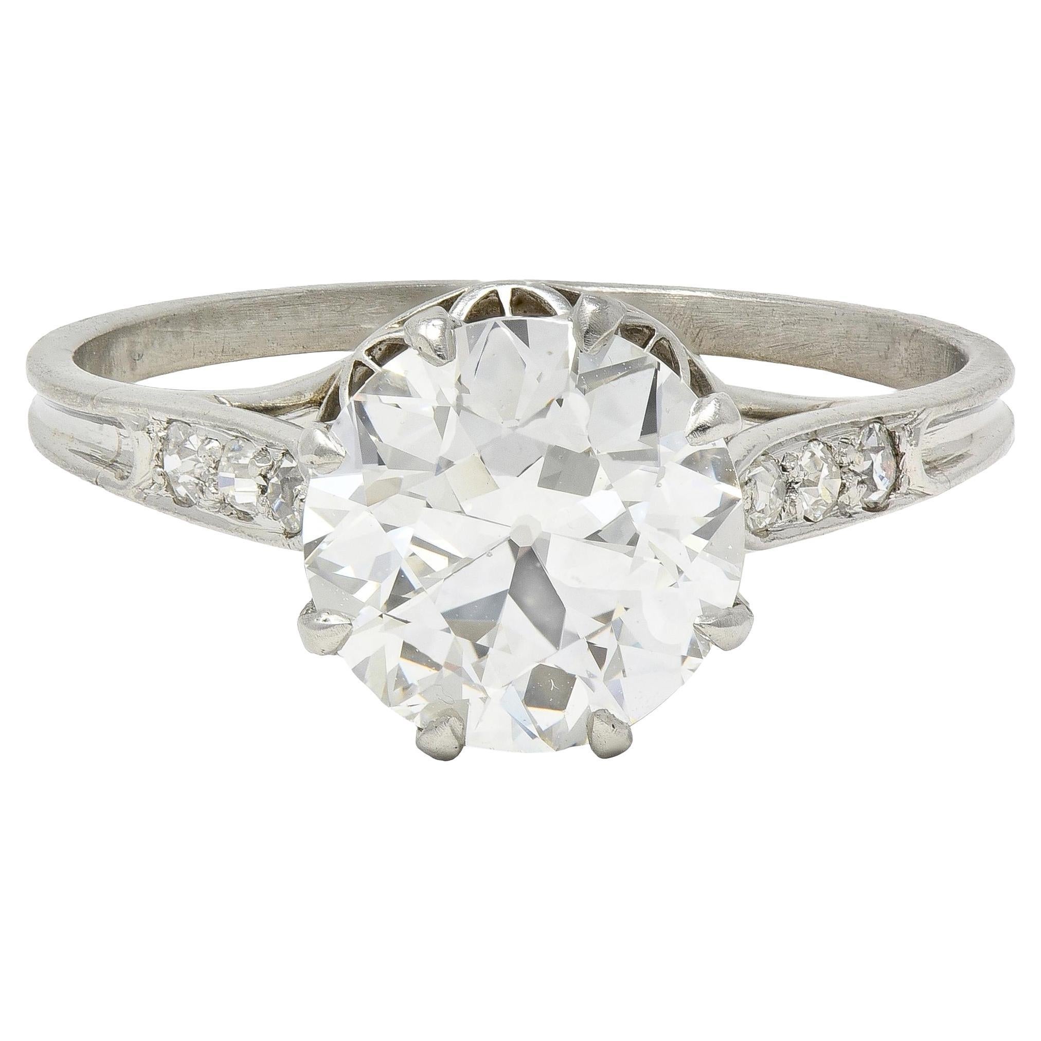 Anello di fidanzamento con diamante europeo in platino vintage cattedrale Art of Vintage 2,40 CTW