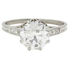 Art Deco 2.40 CTW European Diamond Platinum Antique Cathedral Engagement Ring