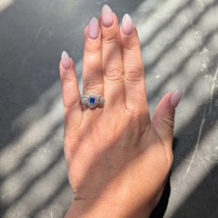 Bague vintage Art déco en platine avec saphir du Cachemire (2,40 carats au total) et diamants, certifiée GIA