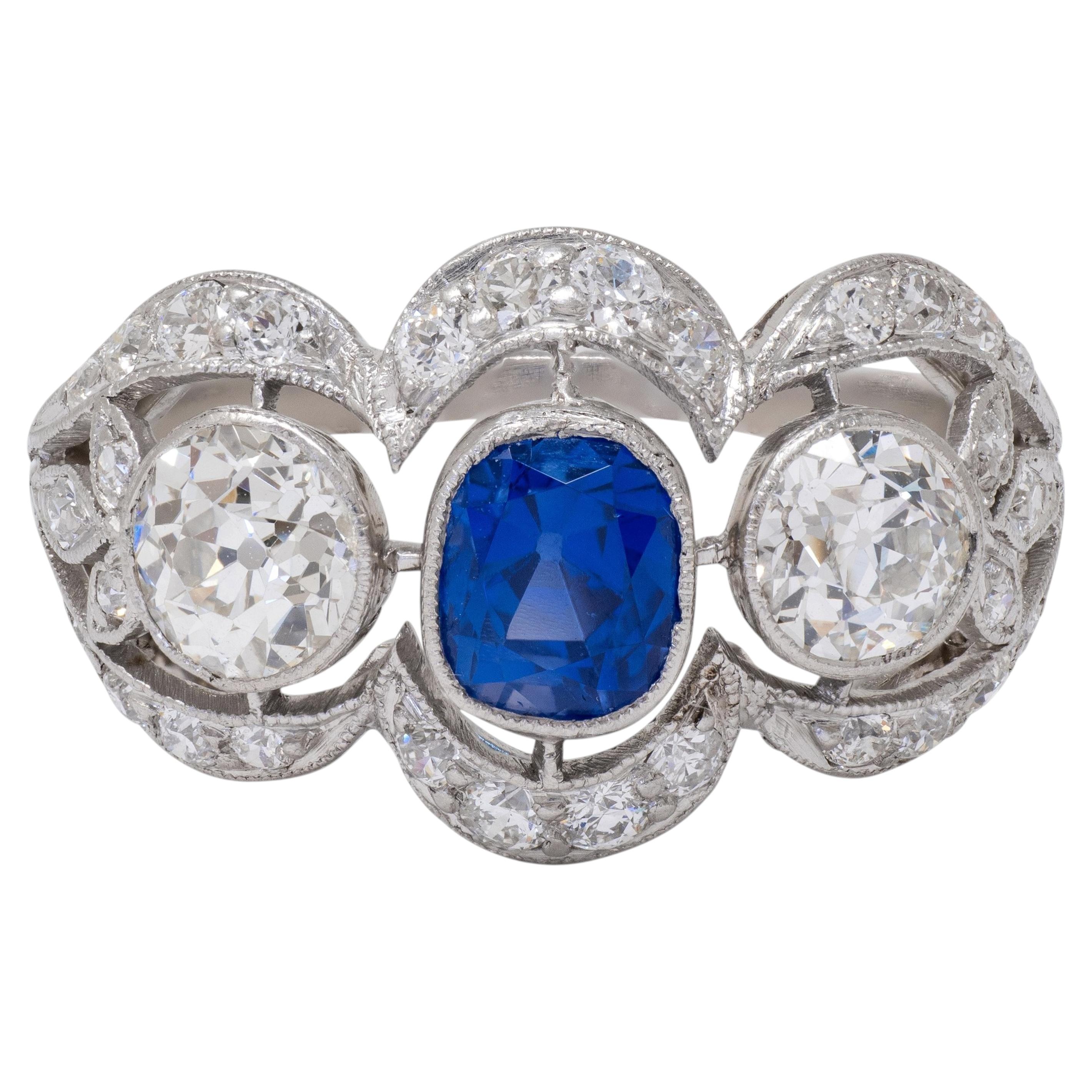 Art Deco 2.40 CTW No Heat Kashmir Sapphire Diamond Platinum Vintage Ring GIA