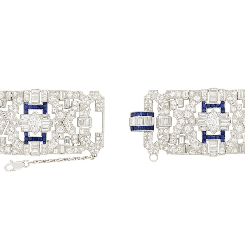 Art-Déco-Armband mit 24,00 Karat Diamanten und Saphiren, ca. 1920er Jahre (Art déco) im Angebot