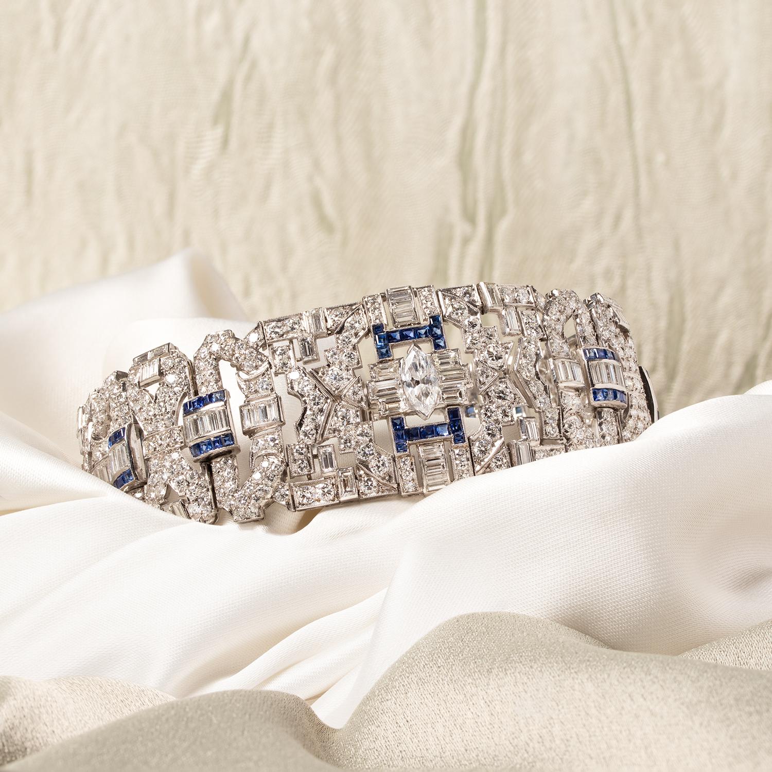 Art-Déco-Armband mit 24,00 Karat Diamanten und Saphiren, ca. 1920er Jahre im Angebot 1