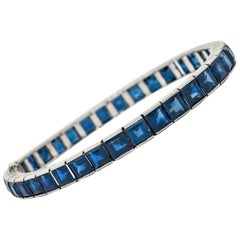 Art Deco 24.05 Carat No Heat Sapphire Platinum Line Bracelet GIA