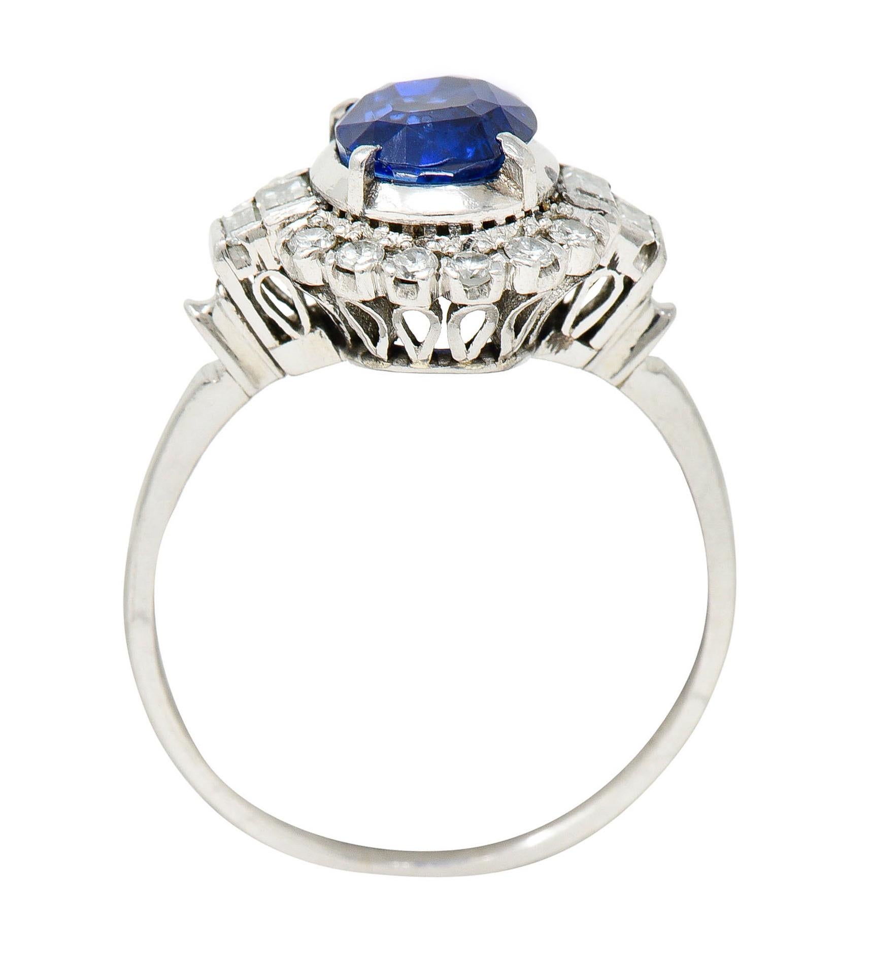 Art Deco 2.42 Carats No Heat Burma Sapphire Diamond Platinum Cluster Ring 3