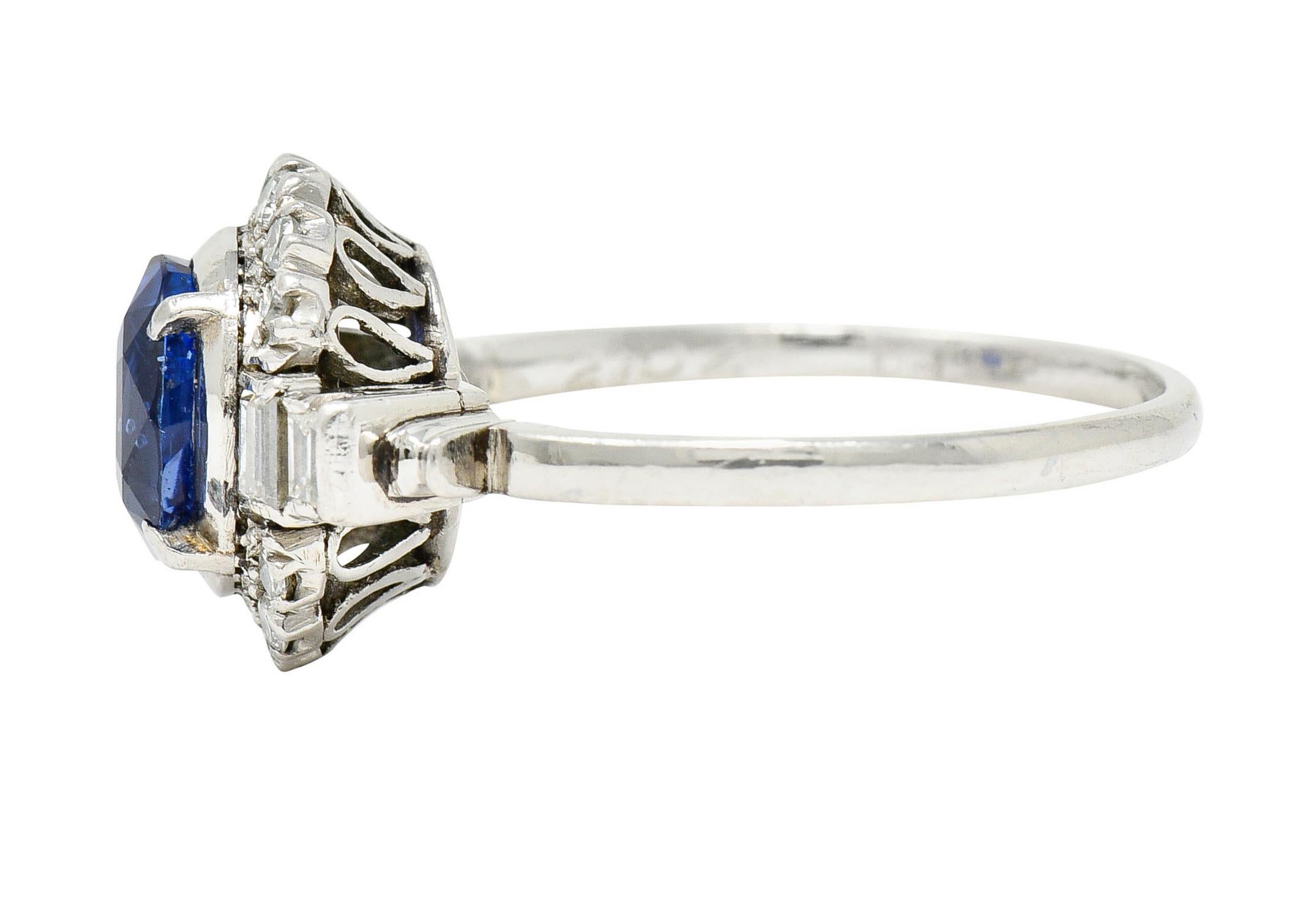 Brilliant Cut Art Deco 2.42 Carats No Heat Burma Sapphire Diamond Platinum Cluster Ring