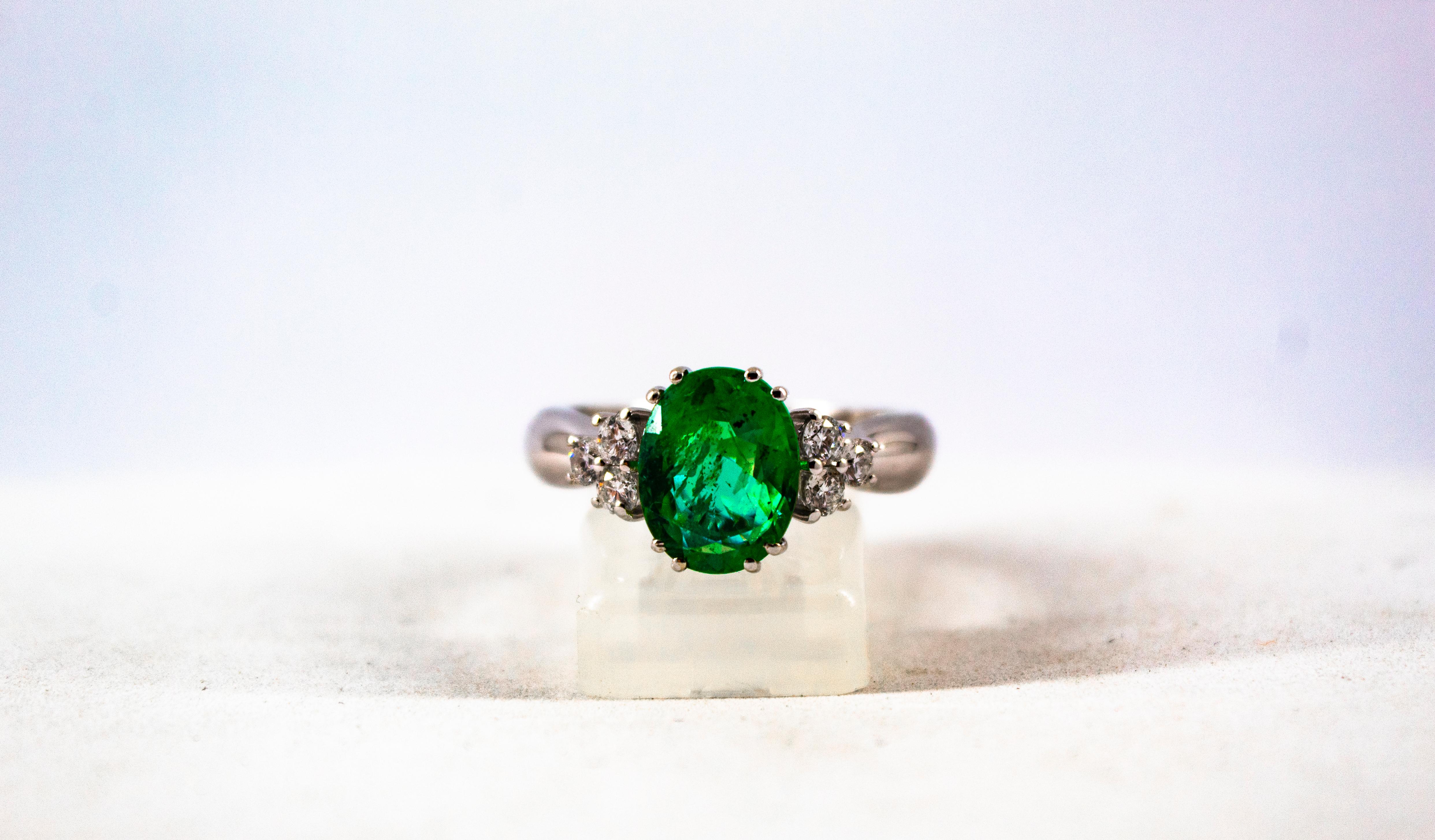 Art Deco Style 2.43 Carat Emerald 0.35 Carat Diamond White Gold Cocktail Ring 5