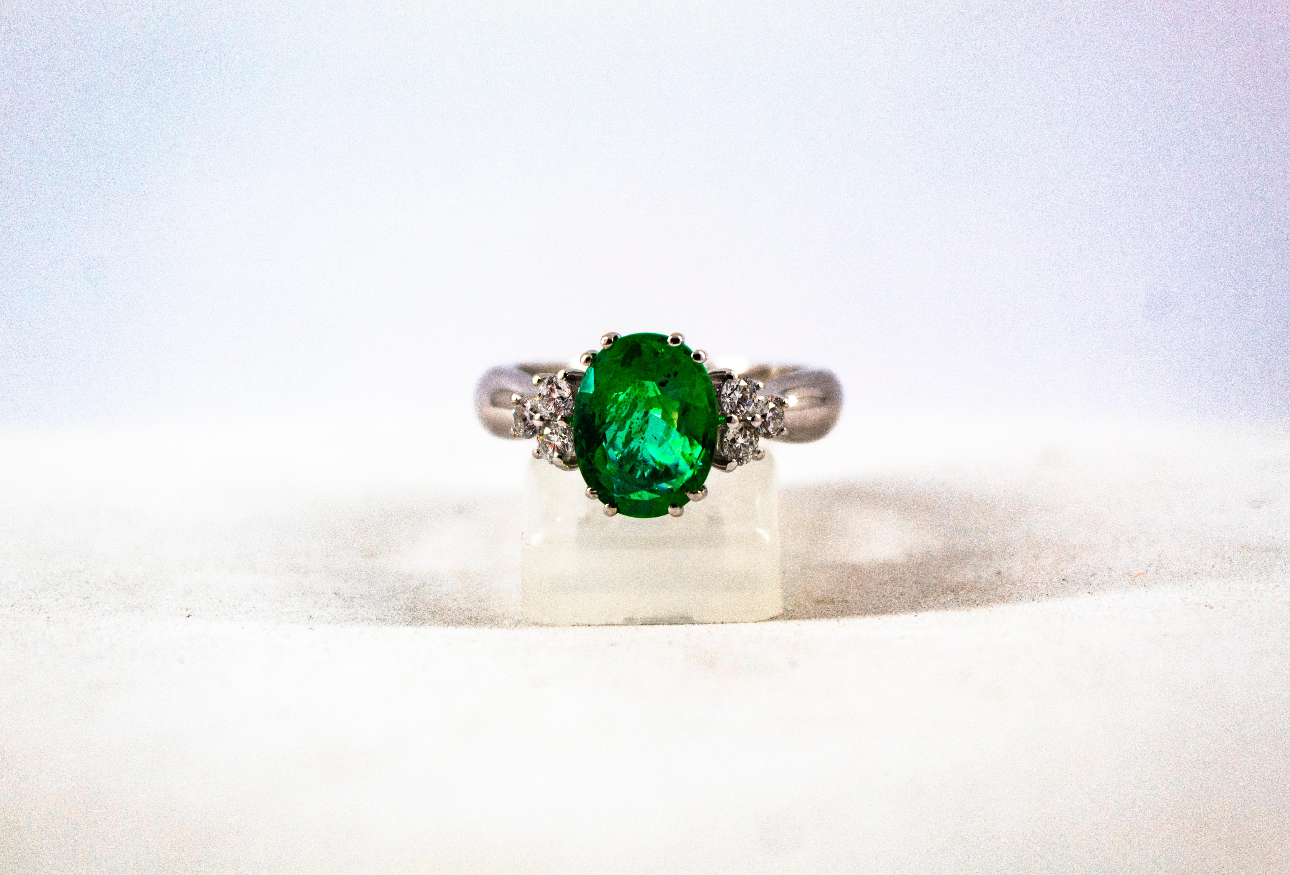 Art Deco Style 2.43 Carat Emerald 0.35 Carat Diamond White Gold Cocktail Ring 6