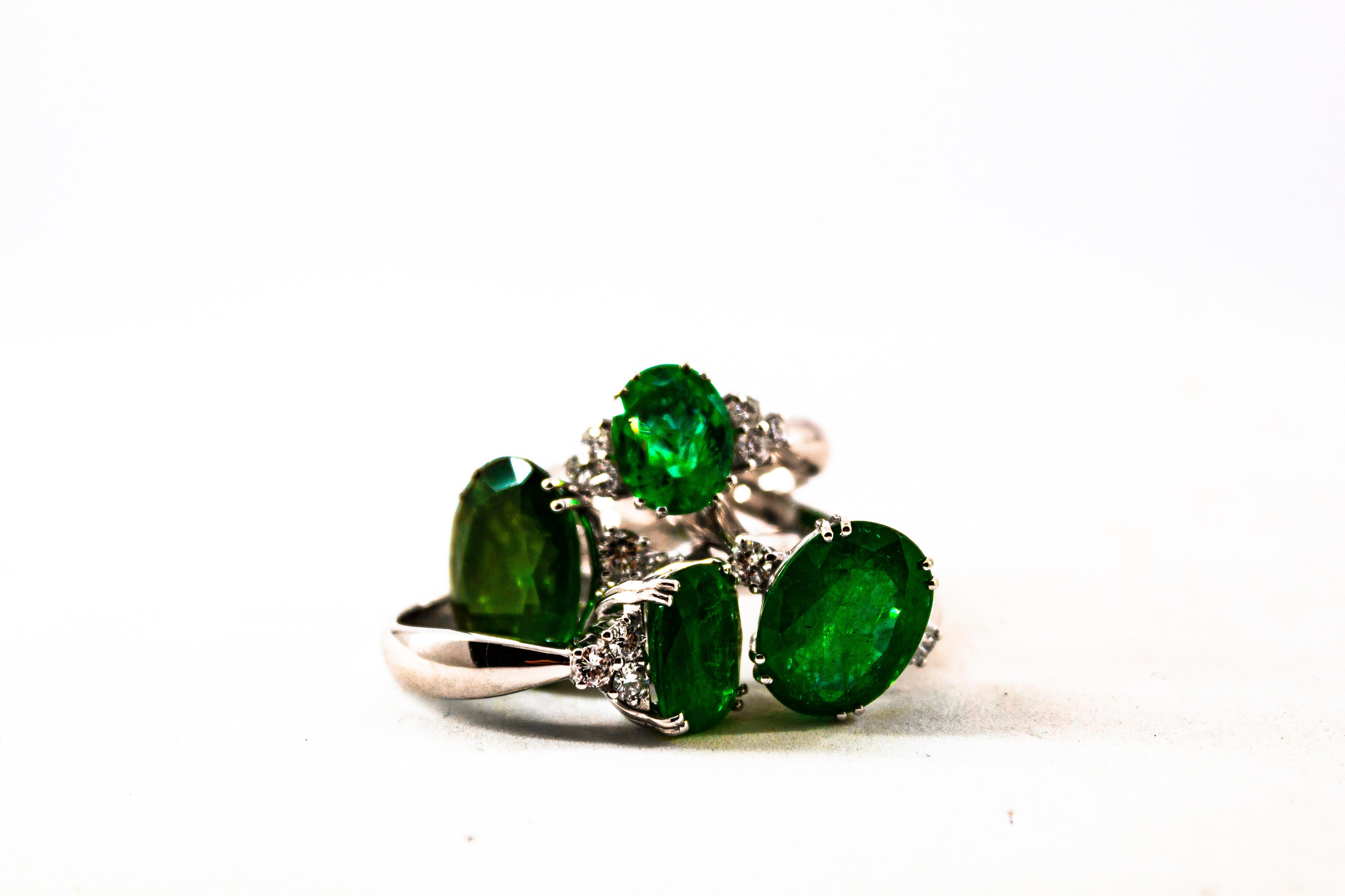 Art Deco Style 2.43 Carat Emerald 0.35 Carat Diamond White Gold Cocktail Ring 7
