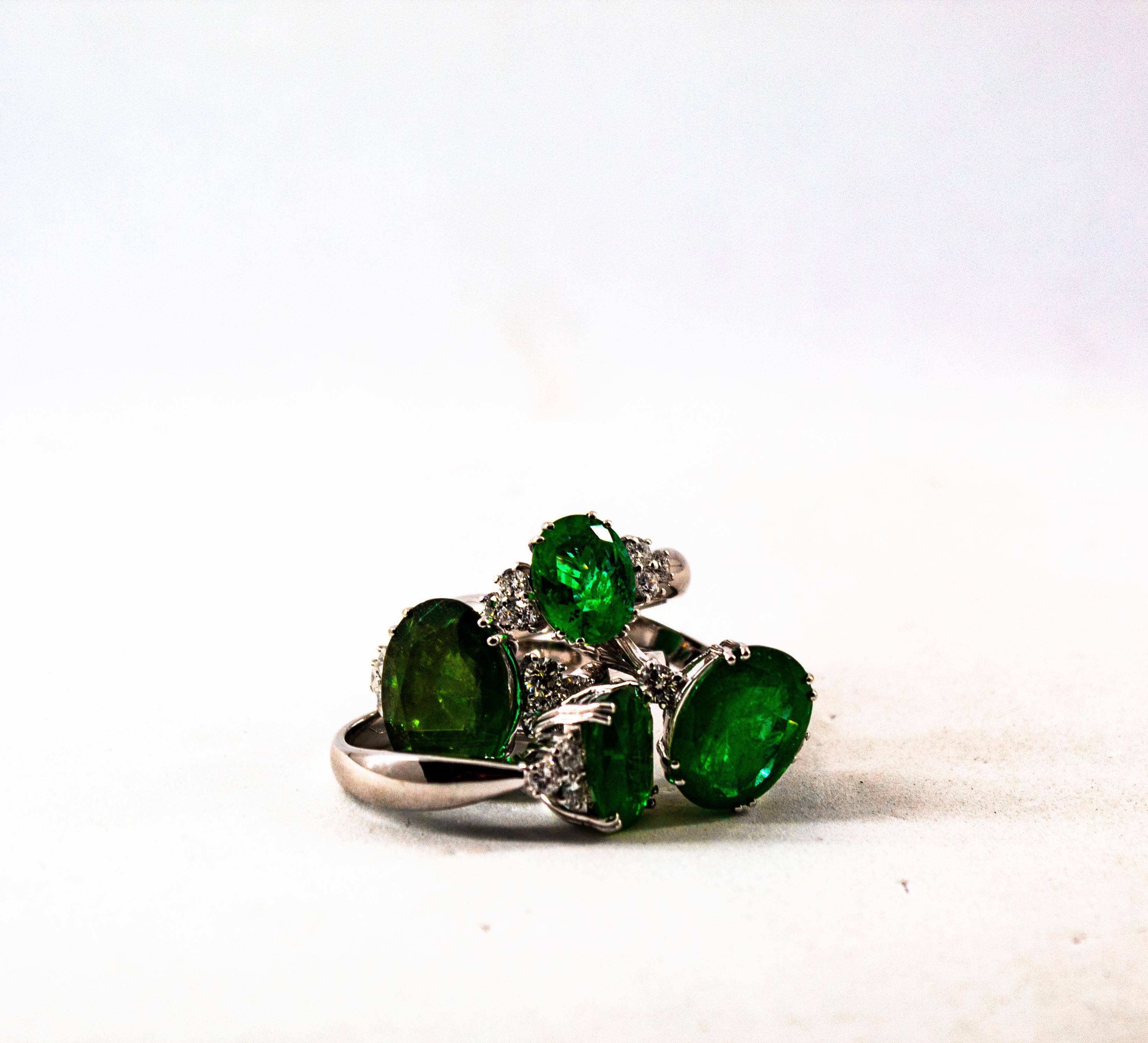 Art Deco Style 2.43 Carat Emerald 0.35 Carat Diamond White Gold Cocktail Ring 9