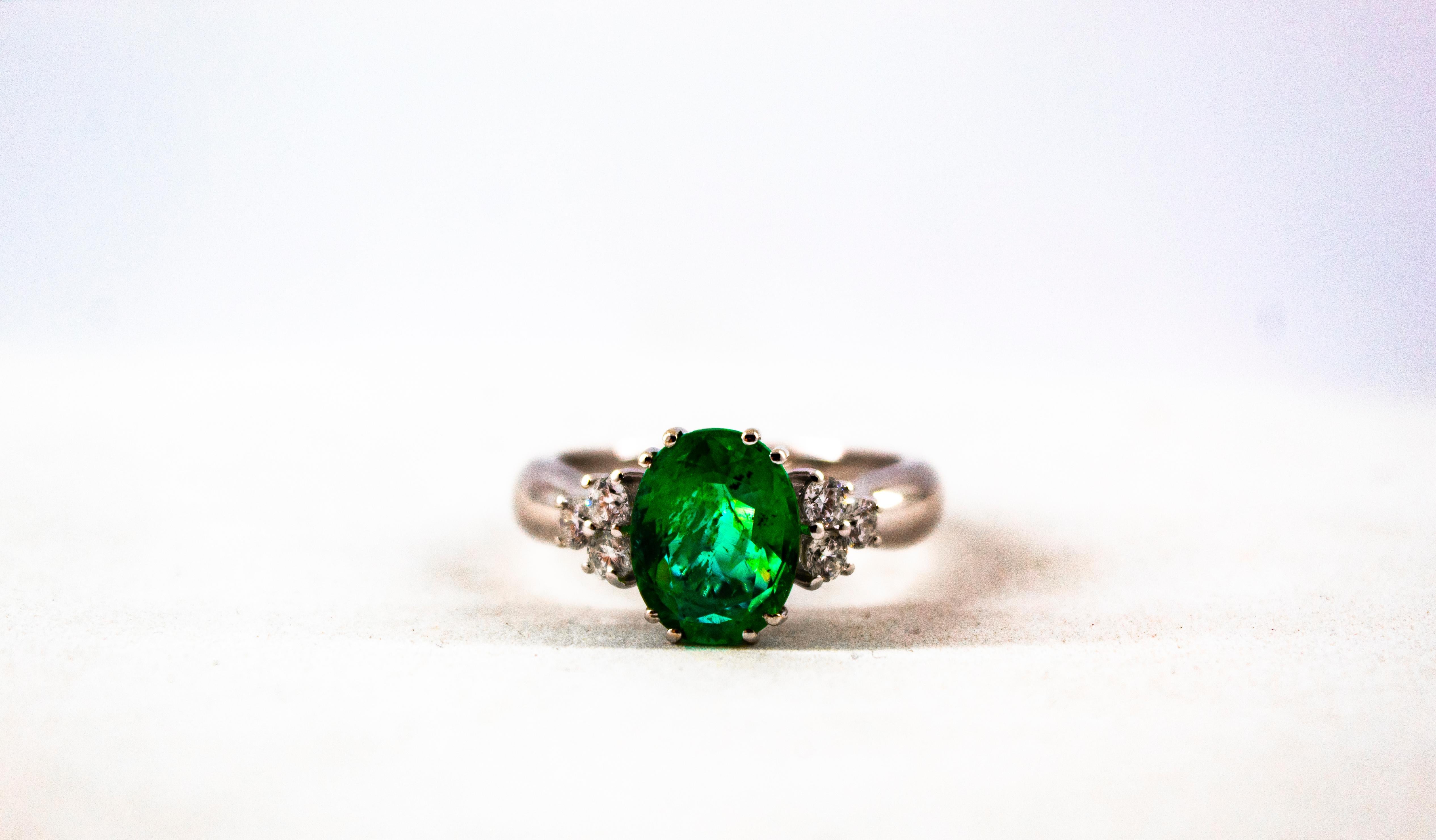 Art Deco Style 2.43 Carat Emerald 0.35 Carat Diamond White Gold Cocktail Ring 10