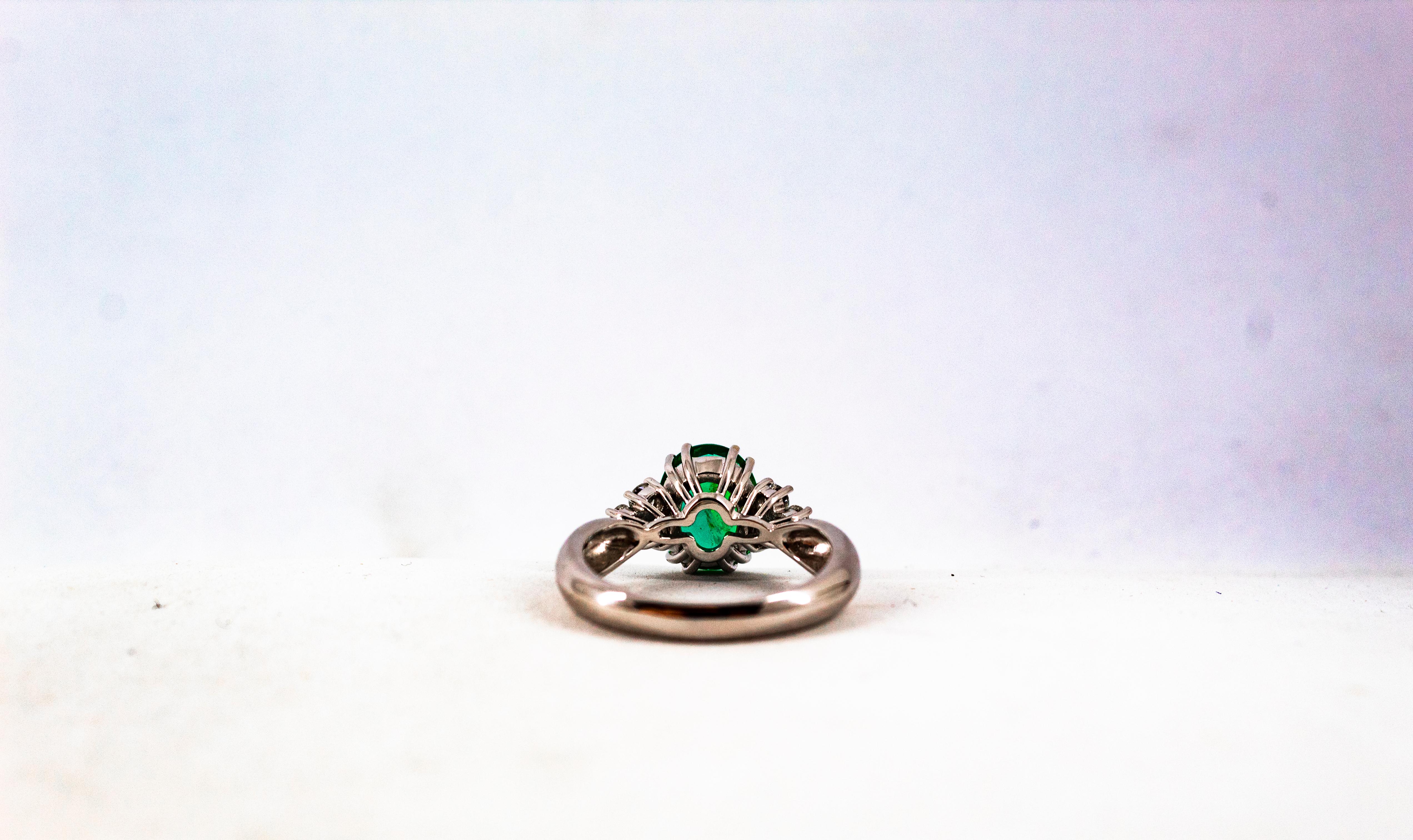 Art Deco Style 2.43 Carat Emerald 0.35 Carat Diamond White Gold Cocktail Ring 12