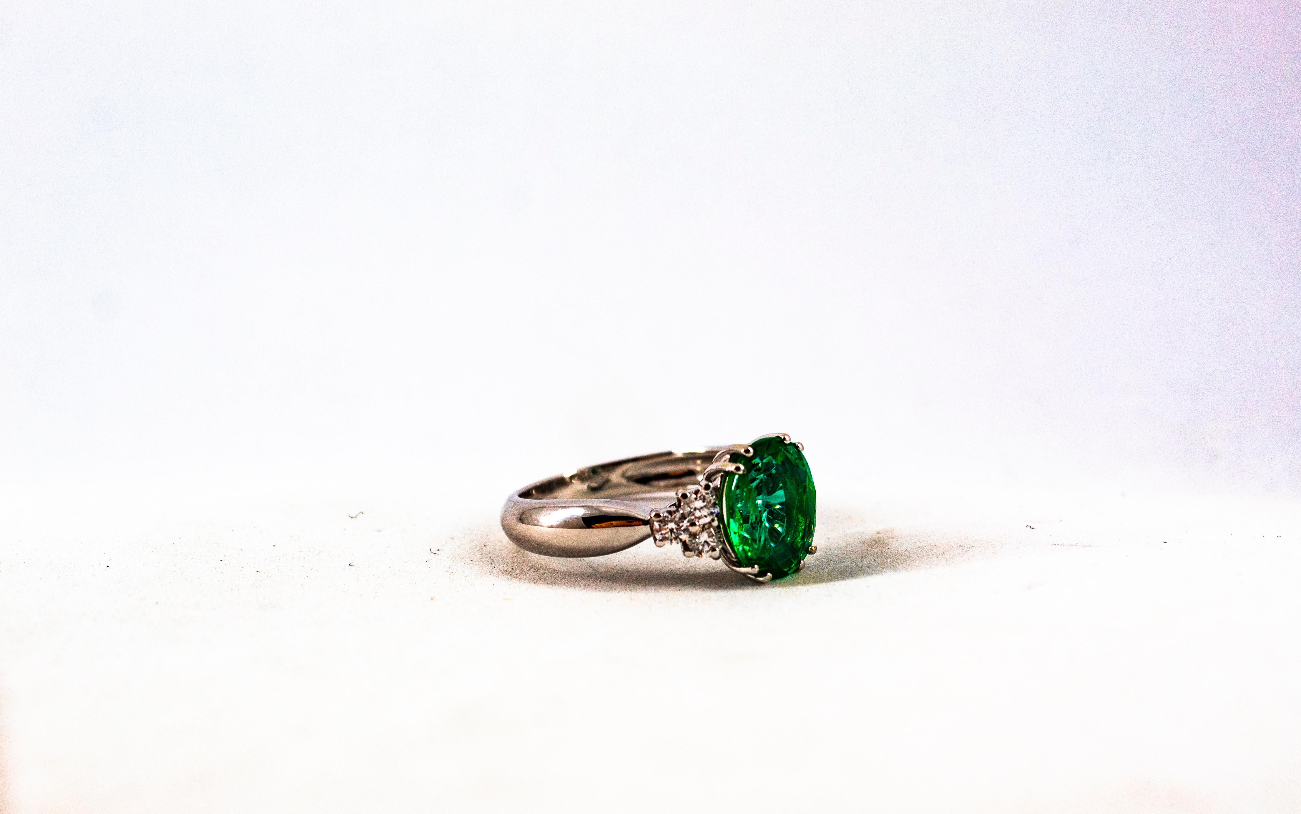 Art Deco Style 2.43 Carat Emerald 0.35 Carat Diamond White Gold Cocktail Ring 13