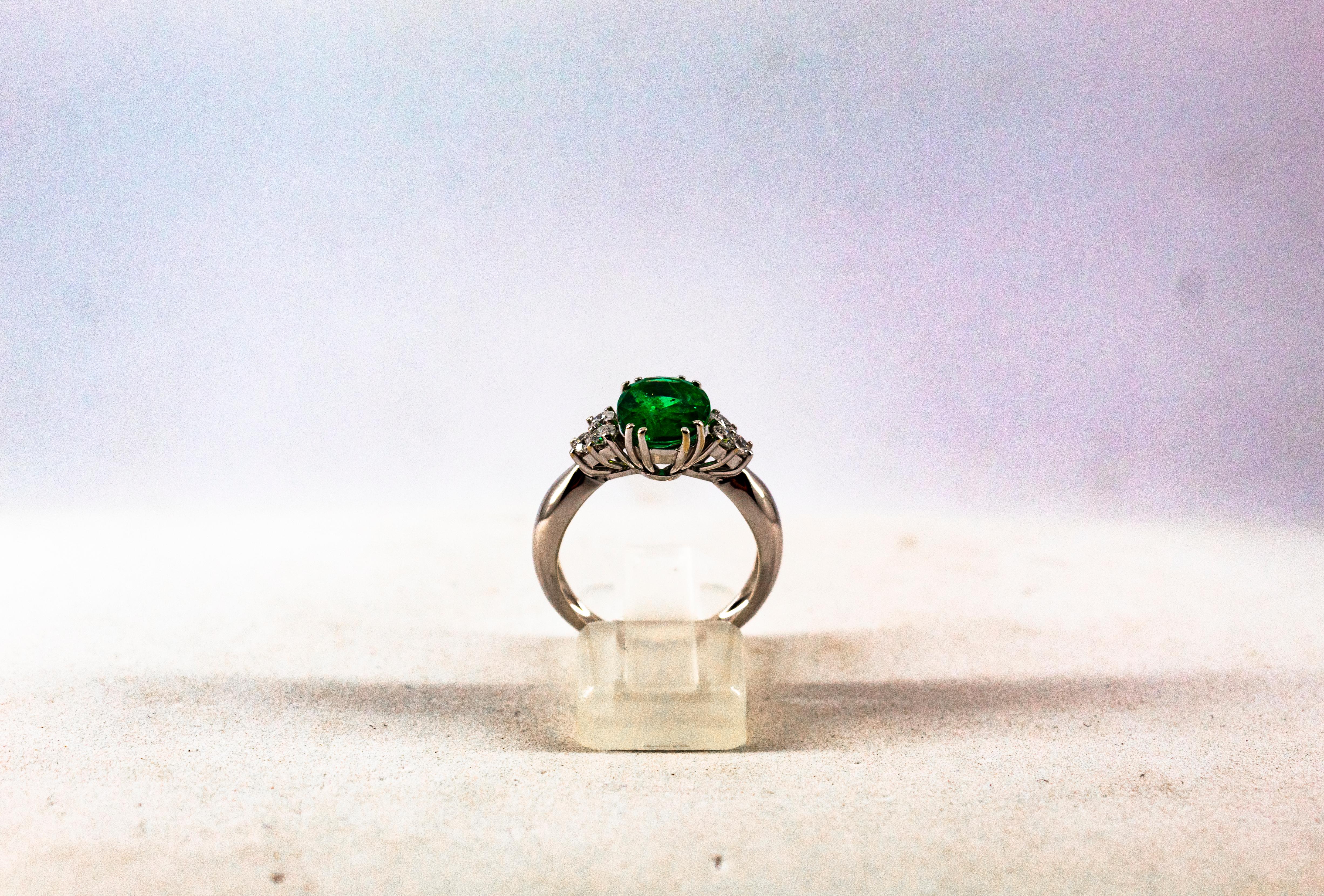 Art Deco Style 2.43 Carat Emerald 0.35 Carat Diamond White Gold Cocktail Ring In New Condition In Naples, IT