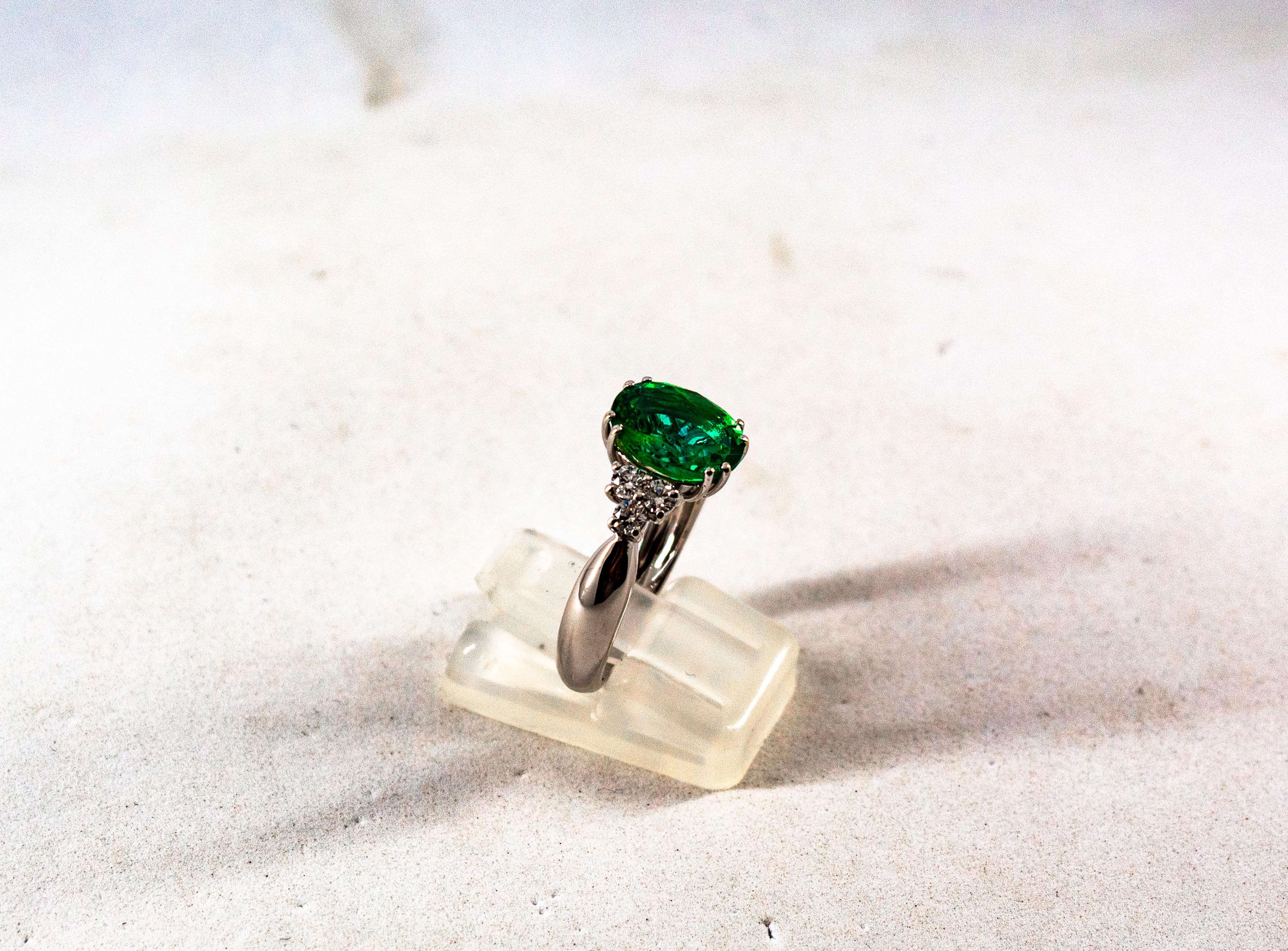 Art Deco Style 2.43 Carat Emerald 0.35 Carat Diamond White Gold Cocktail Ring 1