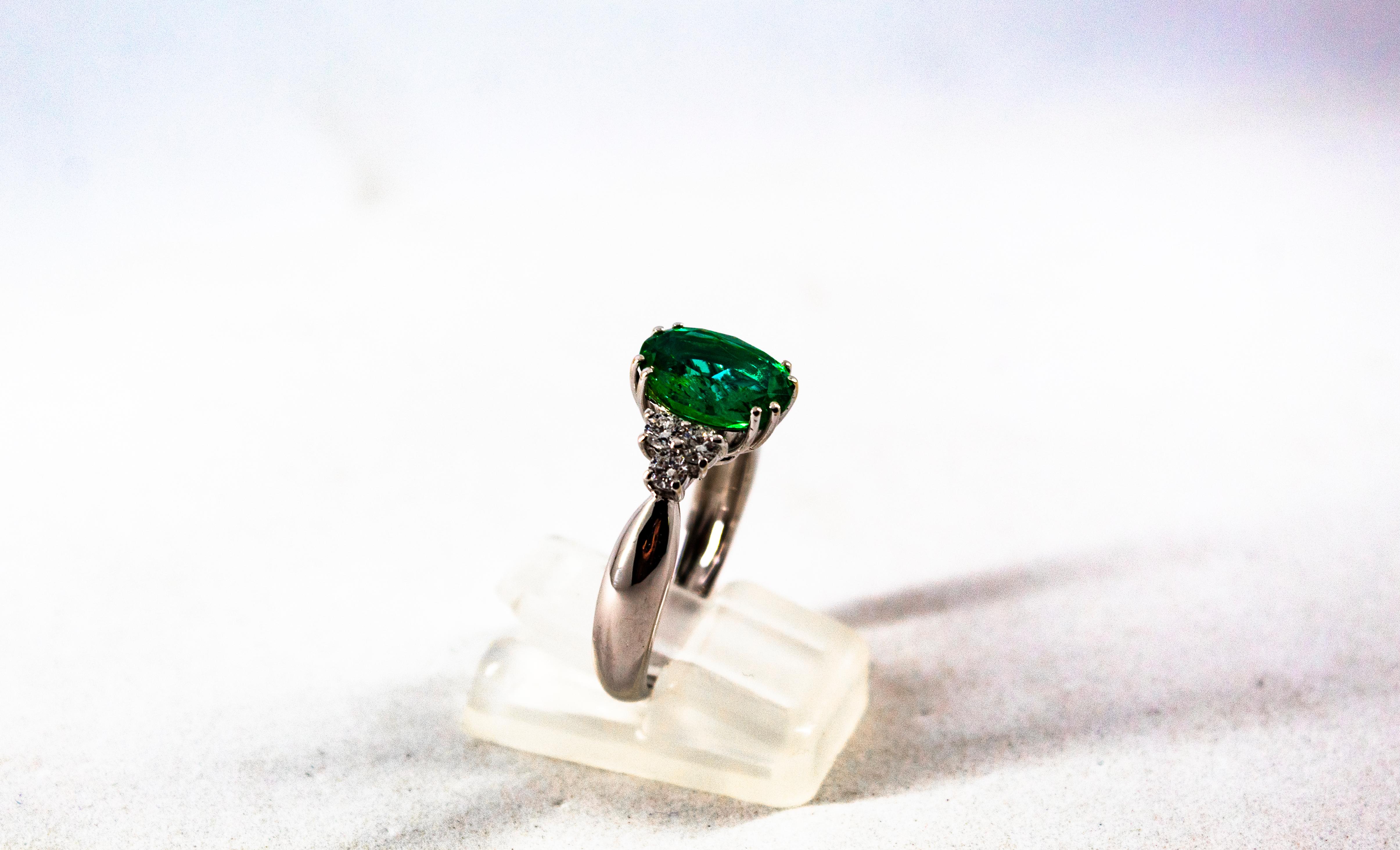 Art Deco Style 2.43 Carat Emerald 0.35 Carat Diamond White Gold Cocktail Ring 2