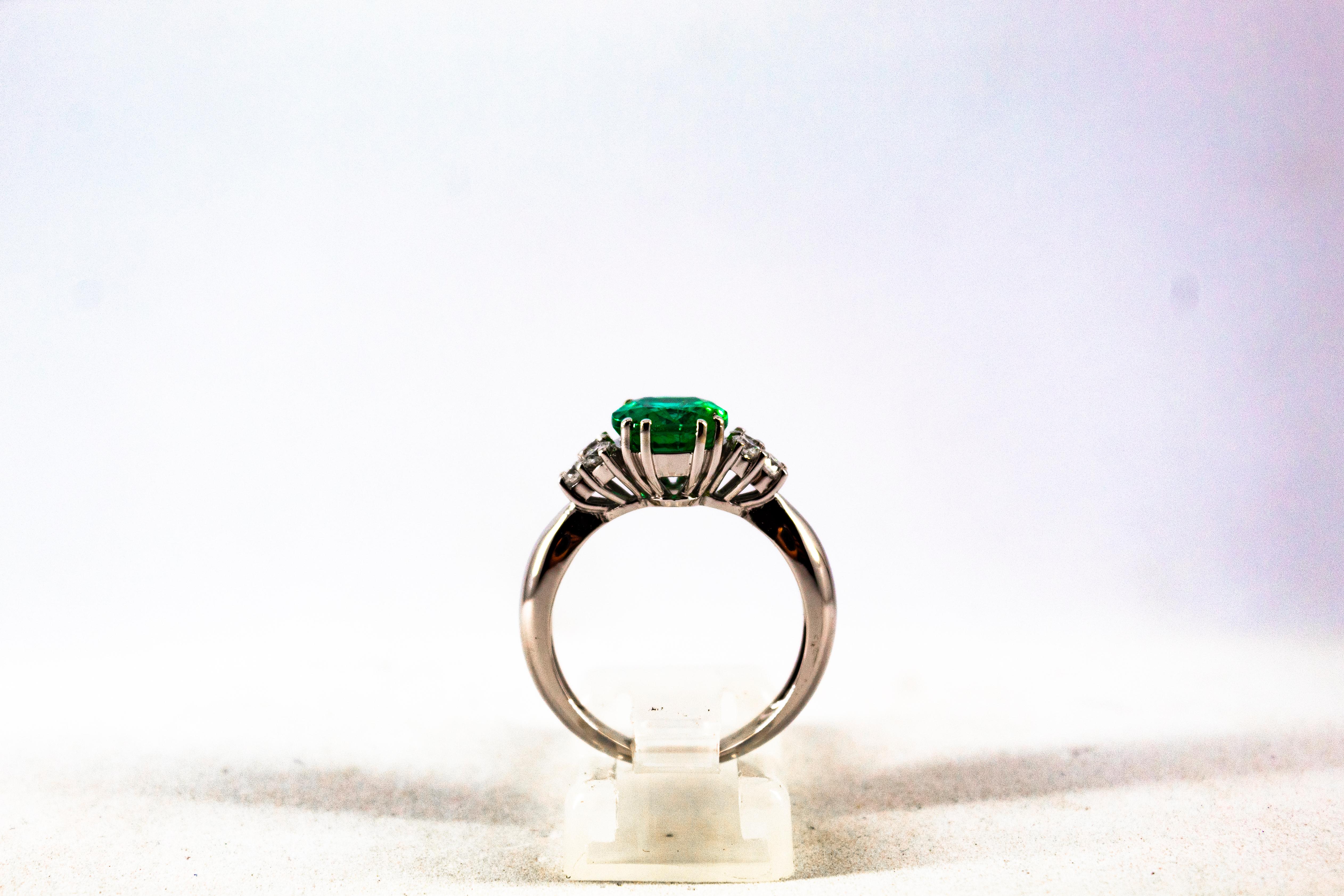 Art Deco Style 2.43 Carat Emerald 0.35 Carat Diamond White Gold Cocktail Ring 3