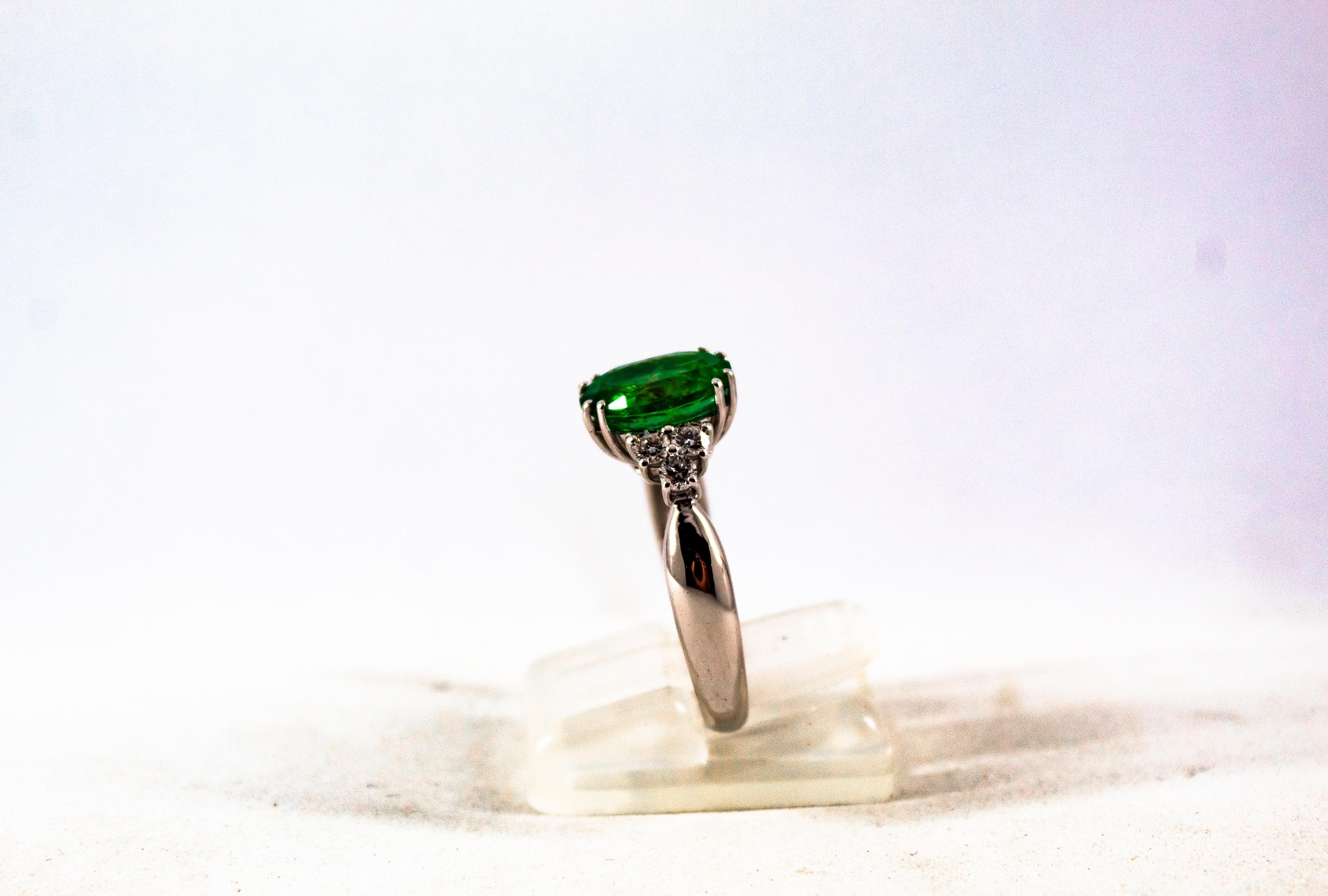 Art Deco Style 2.43 Carat Emerald 0.35 Carat Diamond White Gold Cocktail Ring 4
