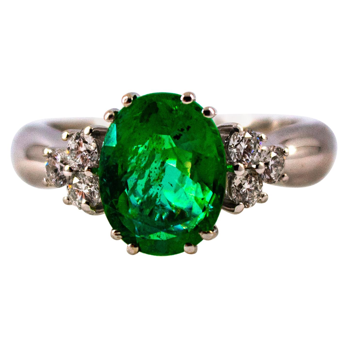 Art Deco Style 2.43 Carat Emerald 0.35 Carat Diamond White Gold Cocktail Ring