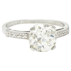 Antique Art Deco 2.43 Carat Old Mine Cut Diamond Solitaire Platinum Engagement Ring