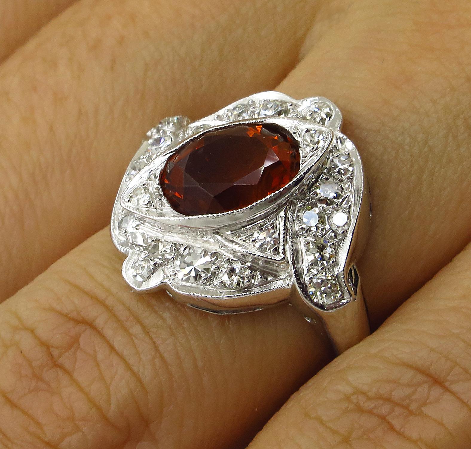Art Deco 2.43ct Old European Antique Vintage Citrine and Diamond Platinum Ring For Sale 8