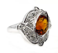 Art Deco 2.43ct Old European Antique Vintage Citrine and Diamond Platinum Ring