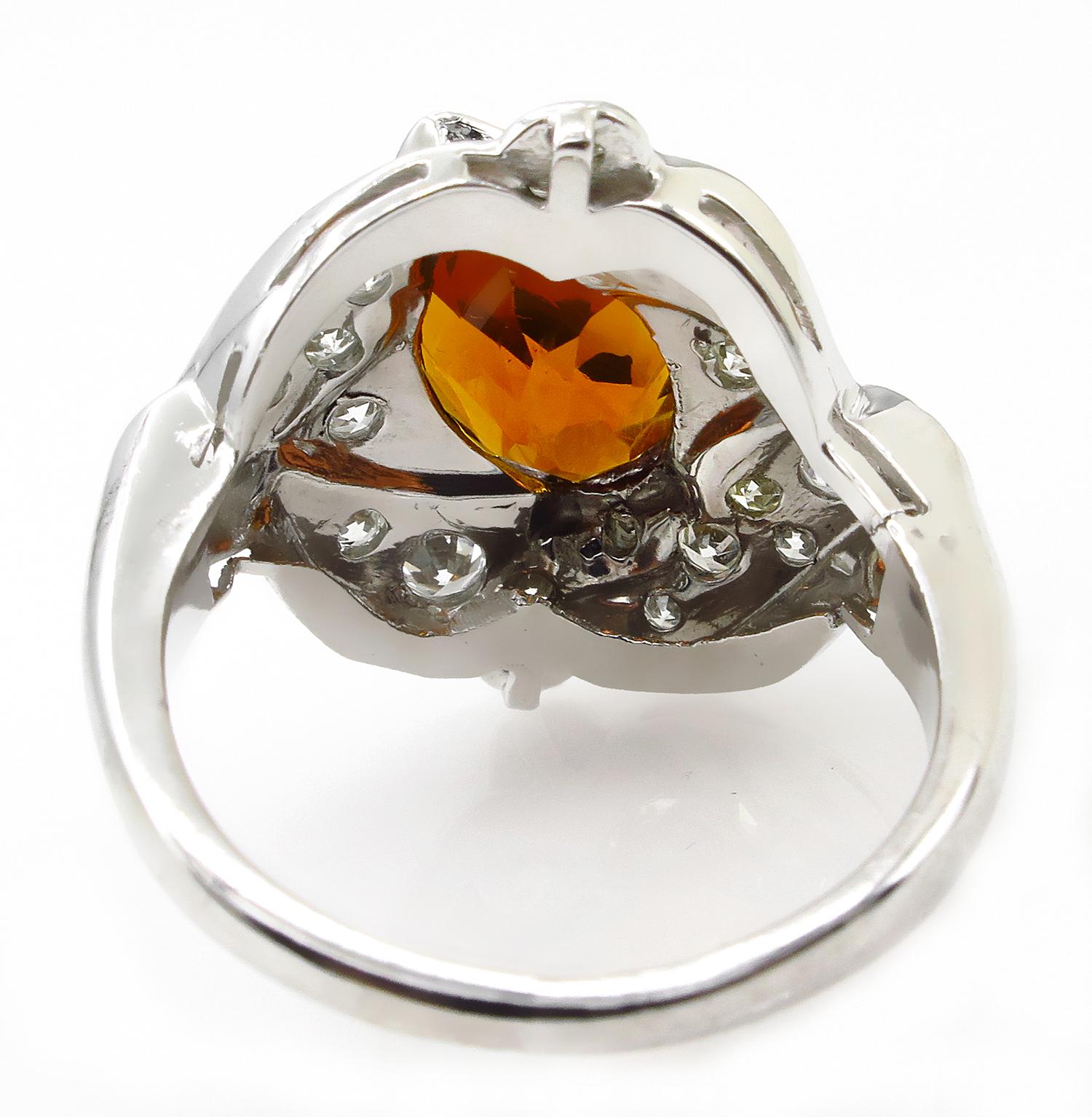 Women's Art Deco 2.43ct Old European Antique Vintage Citrine and Diamond Platinum Ring For Sale