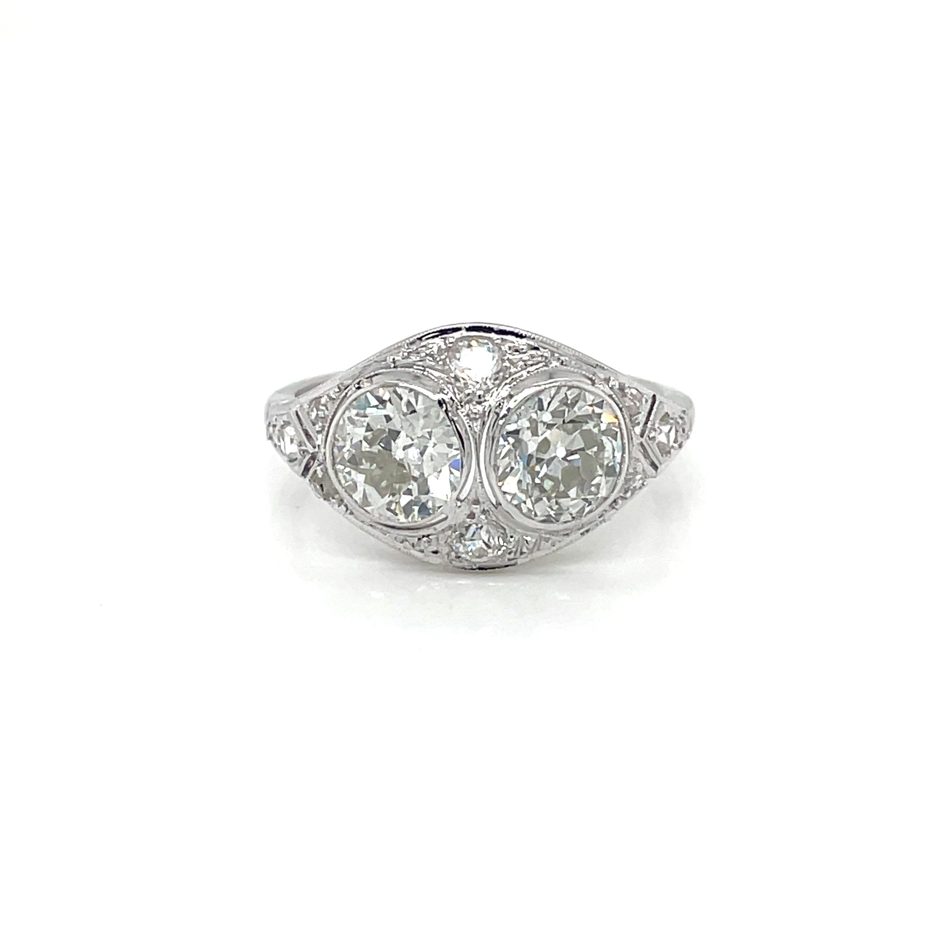 Old Mine Cut Art Deco 2.45 Carat Diamond Plaque Filigree Ring For Sale