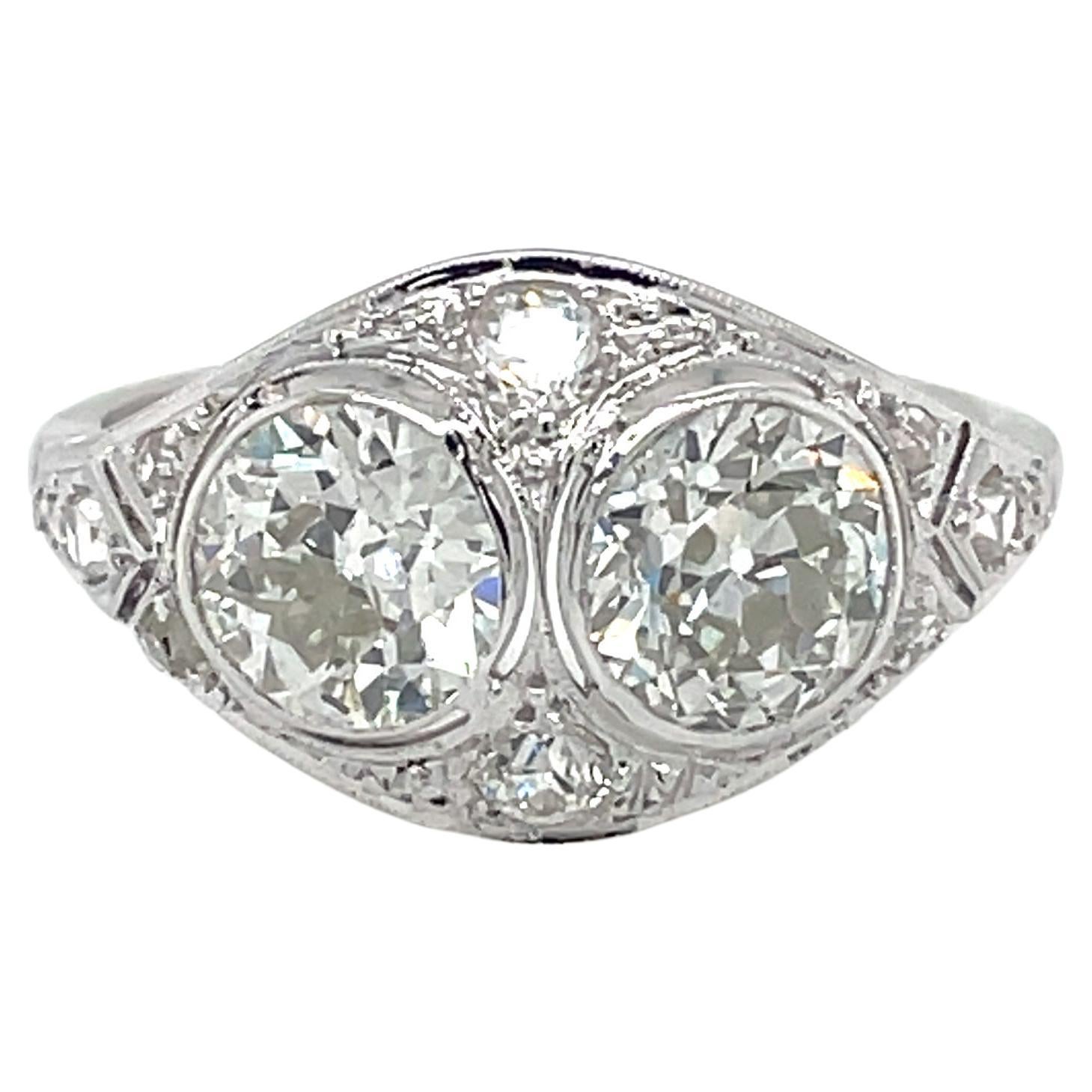 Art Deco 2.45 Carat Diamond Plaque Filigree Ring For Sale