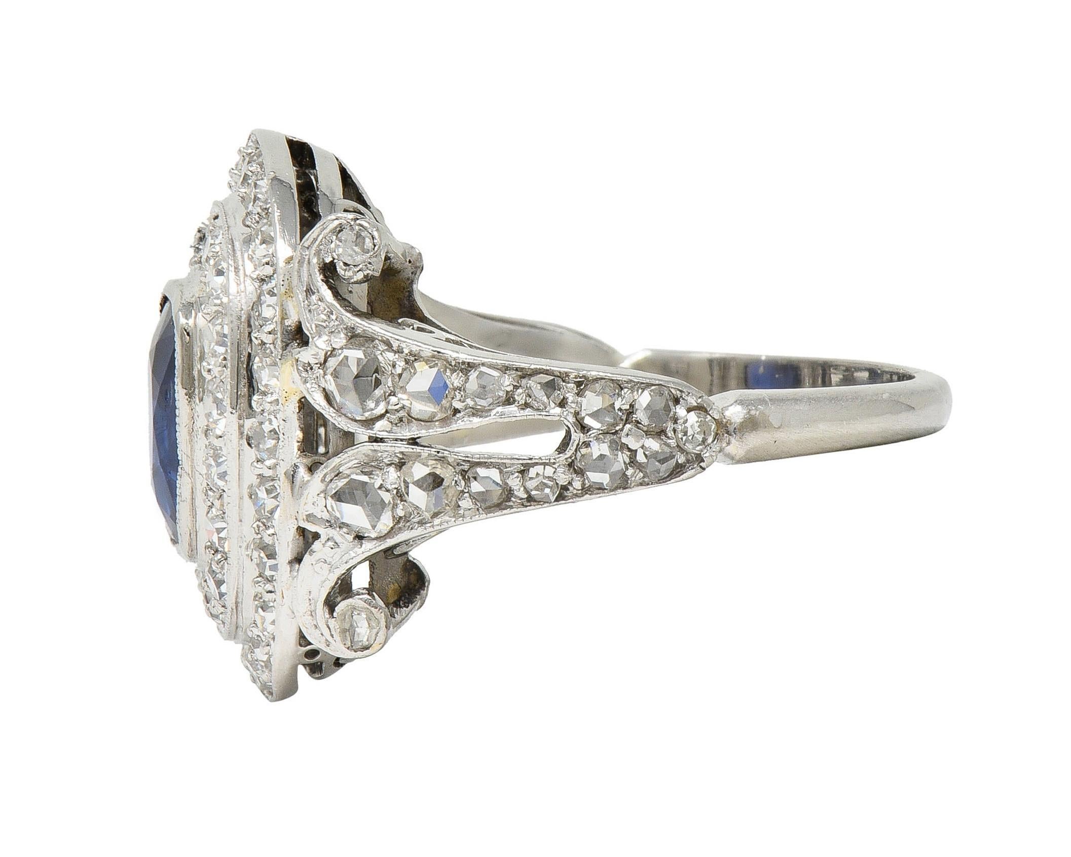 Art Deco 2.45 CTW No Heat Burma Sapphire Diamond Platinum Vintage Halo Ring GIA For Sale 2