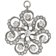 Art Deco 2.45 Total Carat Diamond Swirled Floral Motif Pin/Pendant