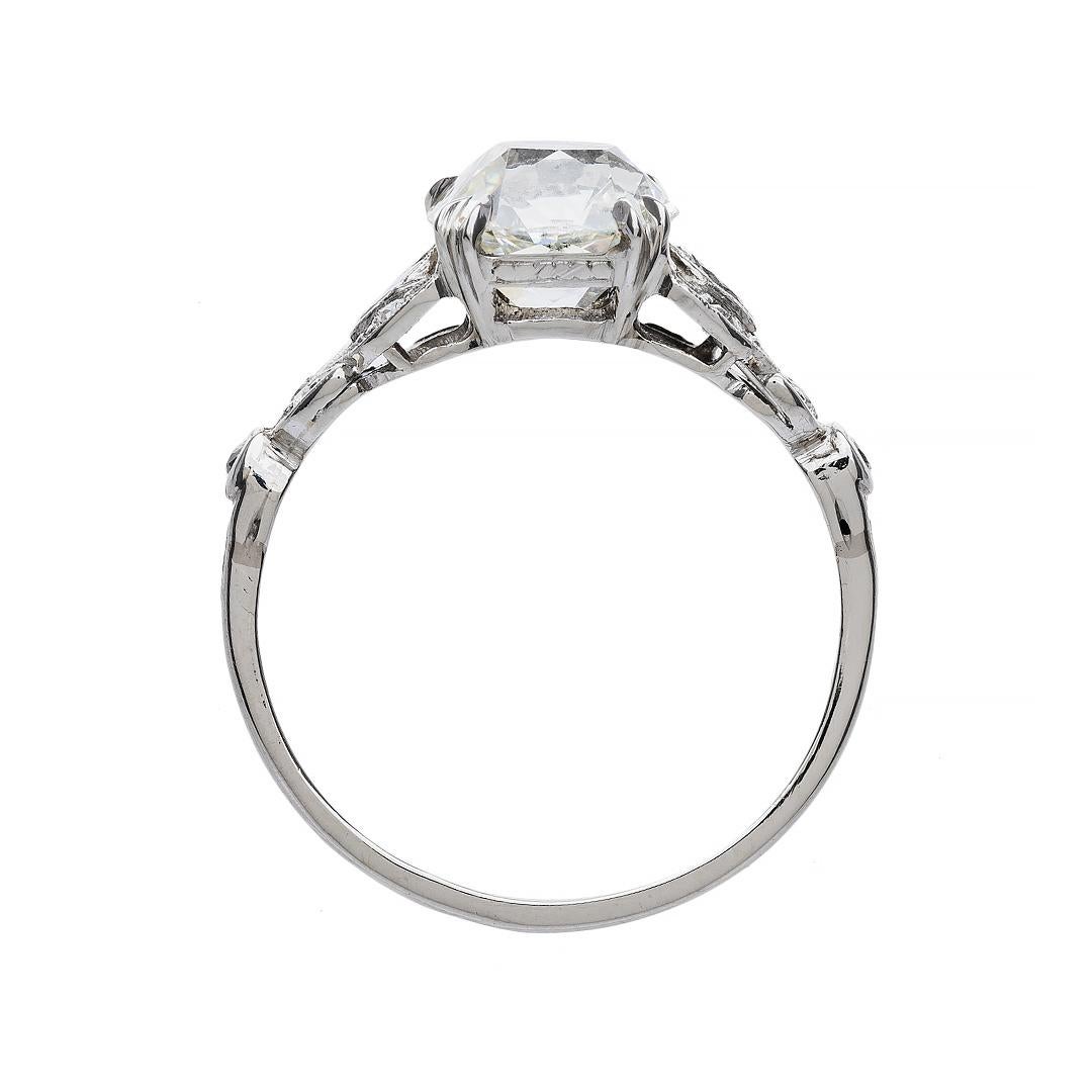 Art Deco 2.46 Carat Cushion Cut Diamond Art Deco Platinum Engagement Ring 1