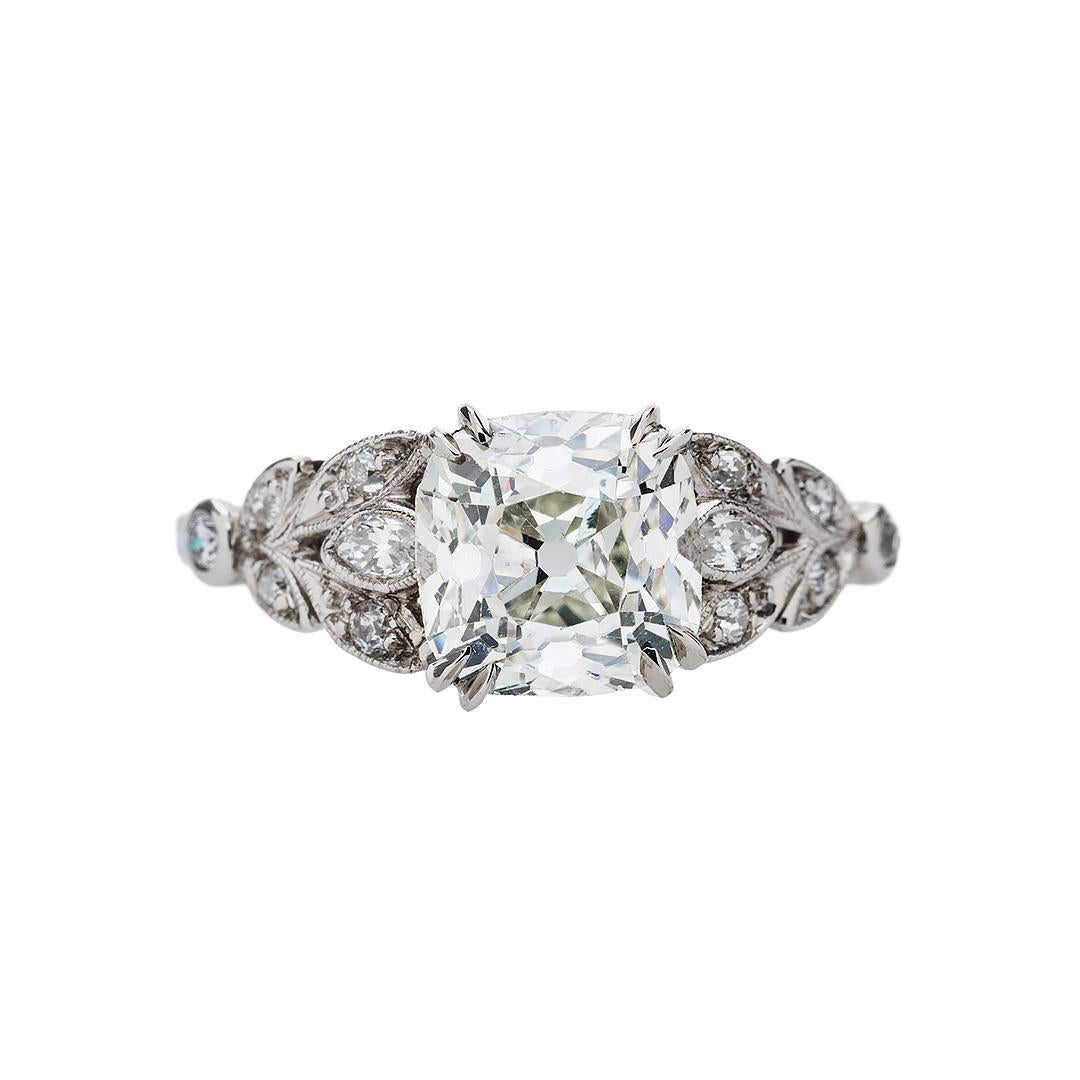 Art Deco 2.46 Carat Cushion Cut Diamond Art Deco Platinum Engagement Ring