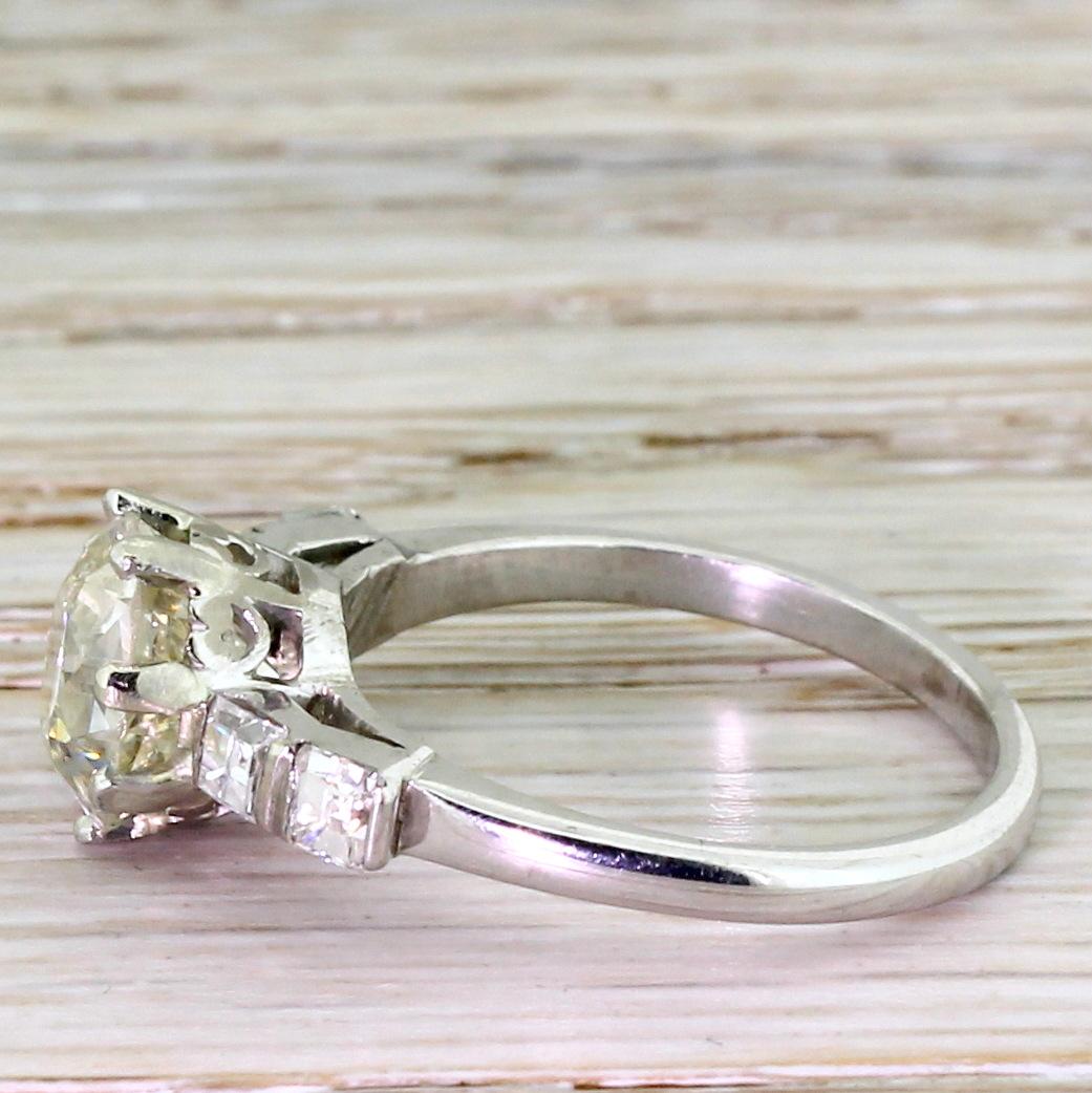 Old Mine Cut Art Deco 2.46 Carat Old Cut and 0.48 Carat Asscher Cut Diamond Engagement Ring