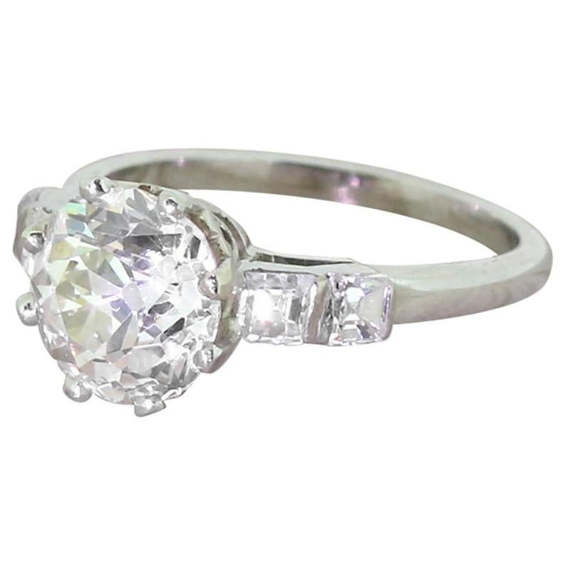 Art Deco 2.46 Carat Old Cut and 0.48 Carat Asscher Cut Diamond Engagement Ring