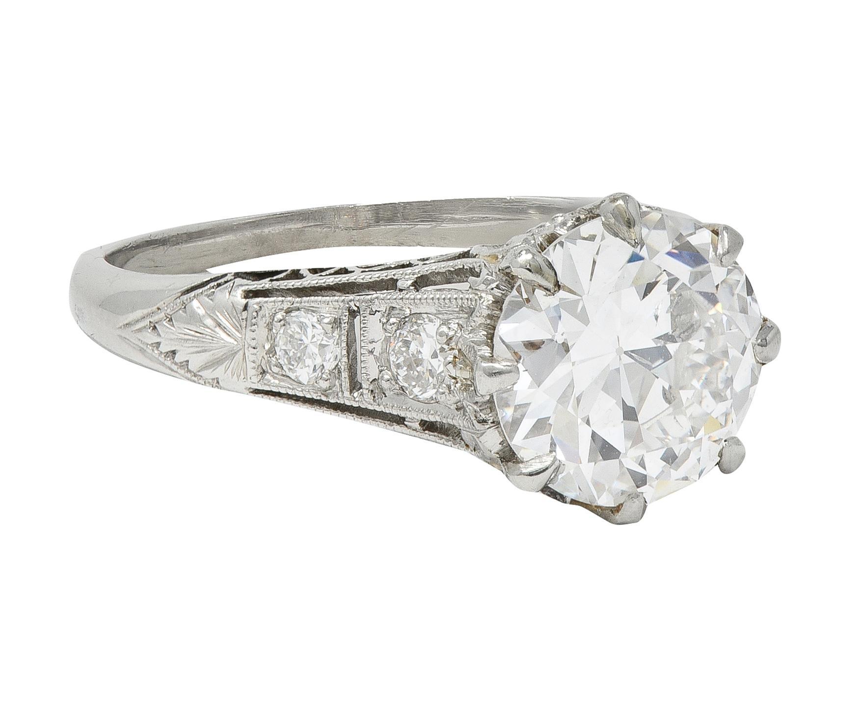 Art Deco 2.46 CTW Alter europäischer Diamant Platin Lotus Vintage Verlobungsring (Alteuropäischer Schliff) im Angebot