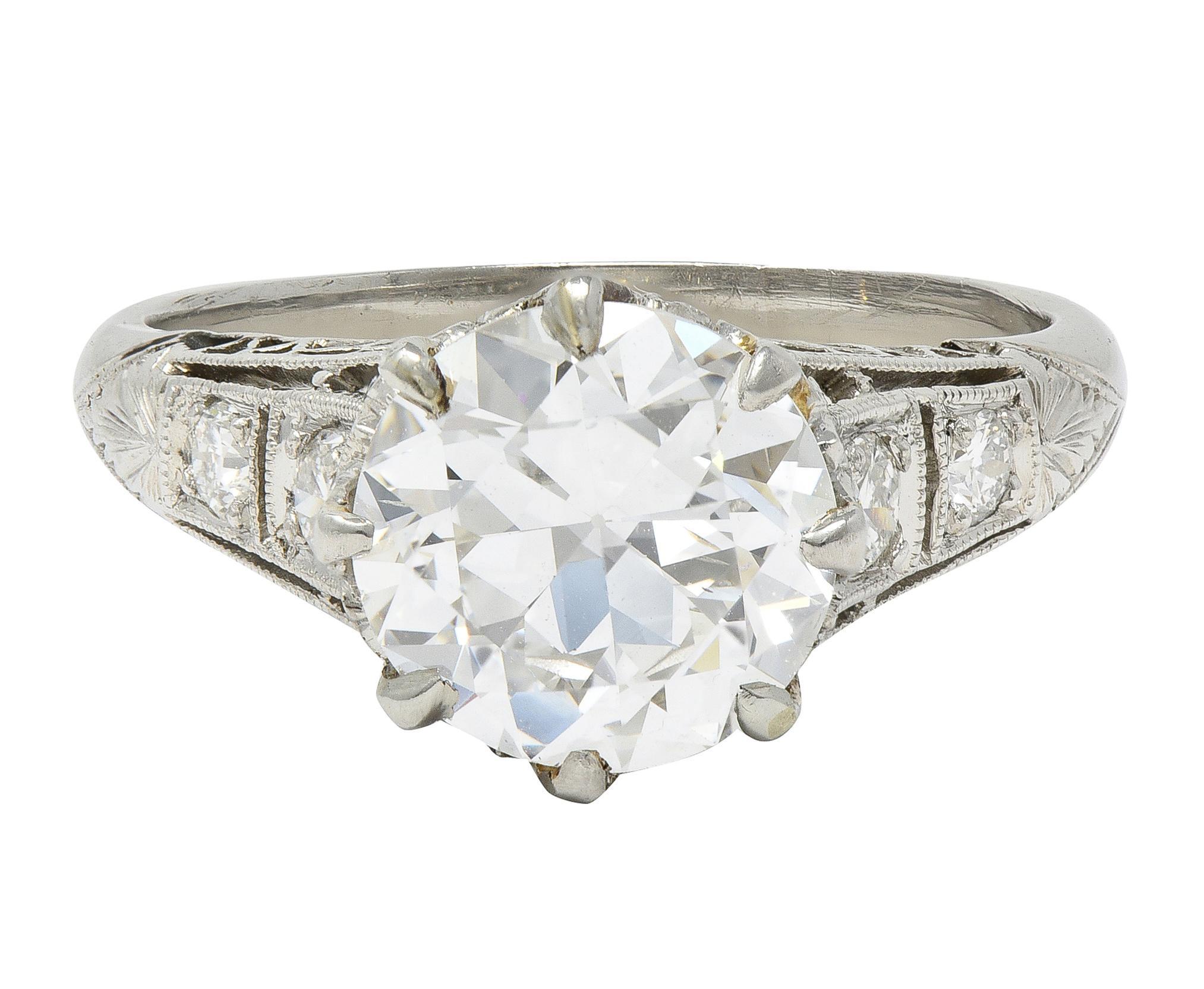 Art Deco 2.46 CTW Alter europäischer Diamant Platin Lotus Vintage Verlobungsring