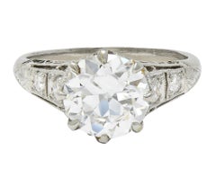 Art Deco 2.46 CTW Alter europäischer Diamant Platin Lotus Vintage Verlobungsring