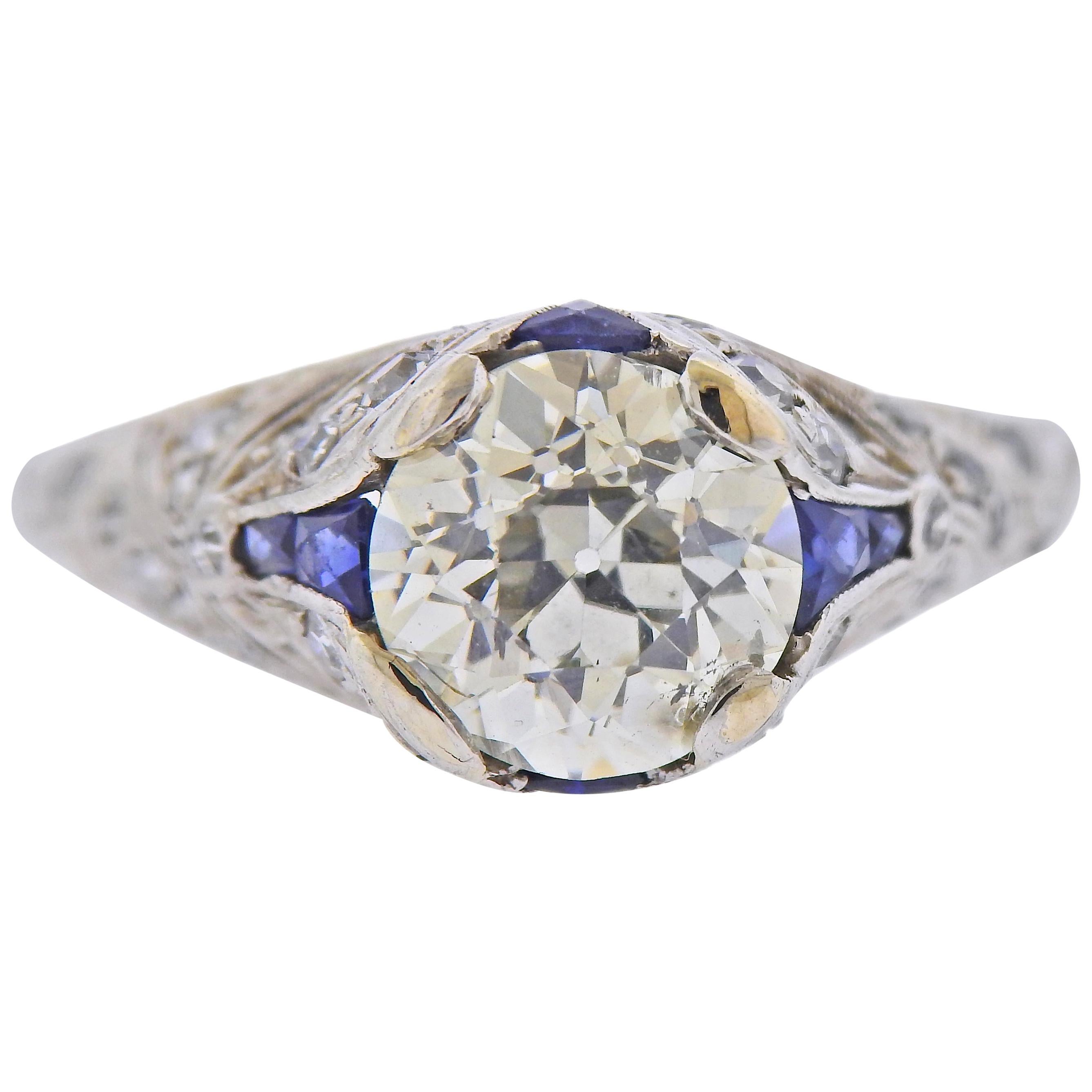 Art Deco 2.48 Carat Old European Diamond Platinum Engagement Ring