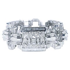 Retro Art Deco 24.85 Carat Wide Diamond Bracelet in 18K White Gold 