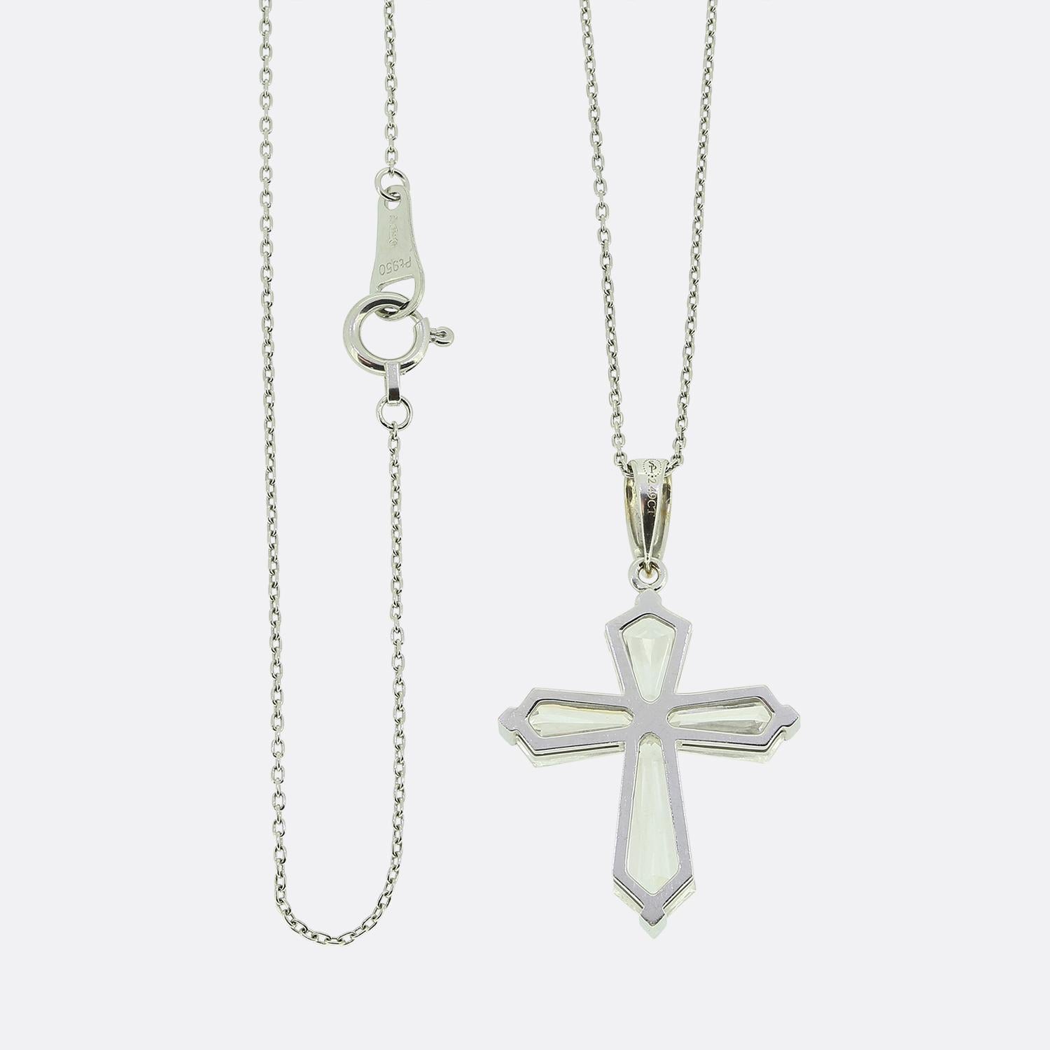 Baguette Cut Art Deco 2.49 Carat Diamond Cross Pendant Necklace For Sale