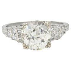 Art Deco 2.49 CTW Old Mine Cut Diamond Platinum Vintage Stepped Engagement Ring