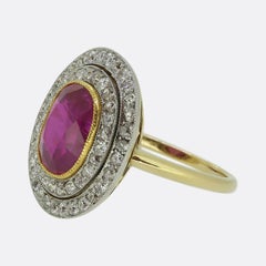 Art Deco 2.50 Carat Burmese Pink Sapphire and Diamond Double Halo Ring