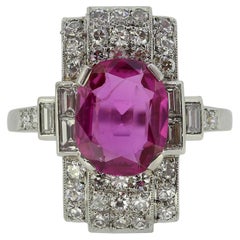 Art Deco 2.50 Carat Burmese Pink Sapphire and Diamond Ring