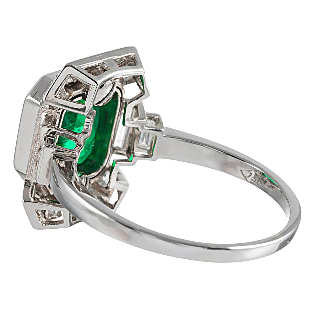 Mixed Cut Art Deco 2.50 Carat Emerald and Diamond Ring