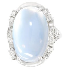 Anello Art Deco con pietra di luna e diamanti da 25,0 carati